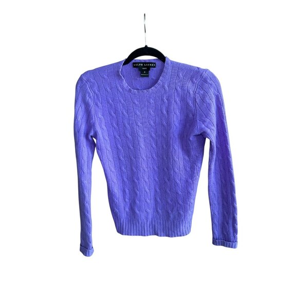 Ralph Lauren Black Label 100% Cashmere Purple Lavender Cable Knit Sweater Size M - Picture 1 of 8